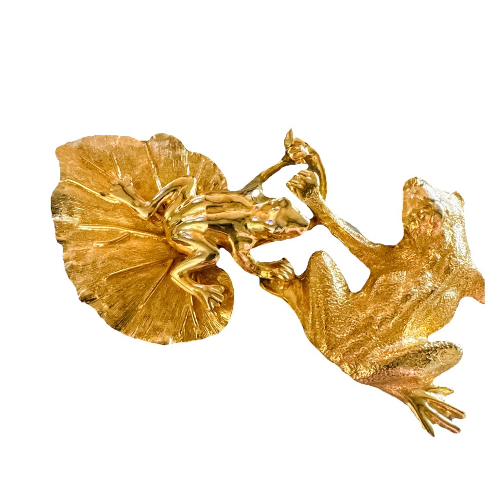 VINTAGE Rare GAIL LABELLE GOLD PLATED Gold 2 Frogs Buckle - Picture 3 of 8